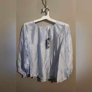 Future Collective Sheer Balloon Long Sleeves Blouse. Blue